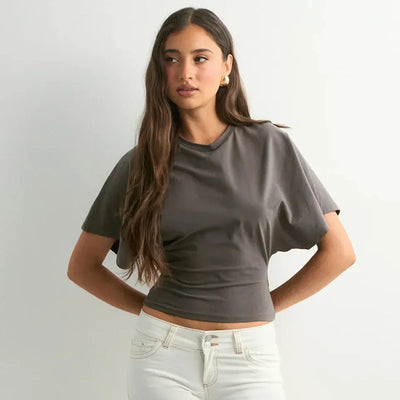 Women's cotton t-shirt summer 2025 baggy crop top French style elegant blouses Sense of design Short sleeve tee casual y25tp031