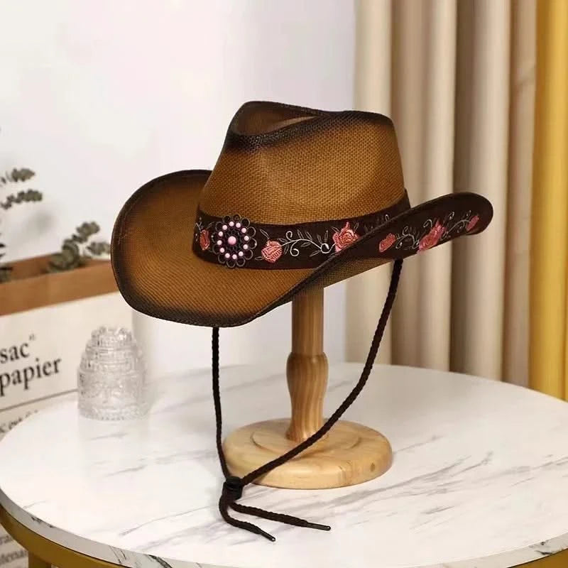 New Lake Blue Western Cowboy Straw Hat 2024 Spring and Summer New Outdoor Sun Hat Men's and Women's Cowboy Hat gorras