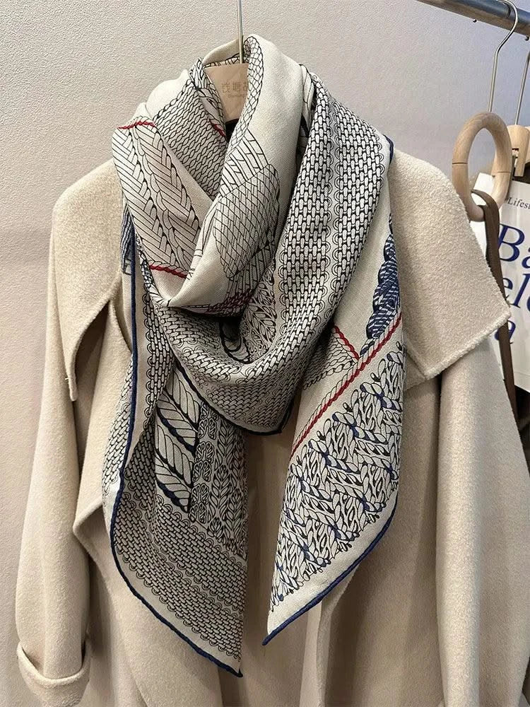 Designer Silk Wool Scarf Women Large Edge Shawls Square Bandanas Top Accessories Neck Accessory