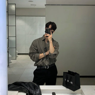 Oversized Casual Jacket Trendy Loose Shirt Men's Long-Sleeved Shirt Spring and Summer Brown TOP