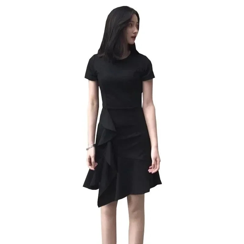 Midi Ruffle Women's Dress Soft Black Female Dresses Harajuku Elegant and Beautiful on Sale Clearance New in Clothing Hot Retro X