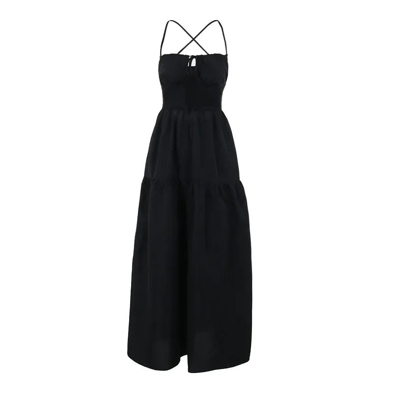 BOOFEENAA Halter Backless Maxi Long Dress Sexy Vacation Outfits White Black Summer Dresses for Women Clothes 2024 C66-CH28