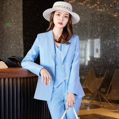 Sets for Women 3 Pieces Autumn Fashion Peak Lapel Long Sleeve Blazer Vest & Elegant High Waist Work Pants Set Daily Office Lady