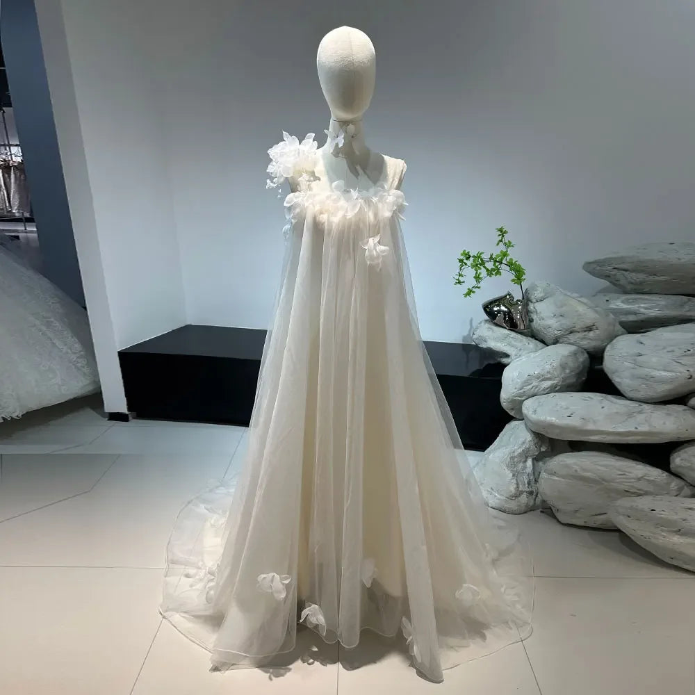 Bohemian Wedding Dresses Sleeveless A-Line Beach With Handmade Flower Bride Dress YW0832
