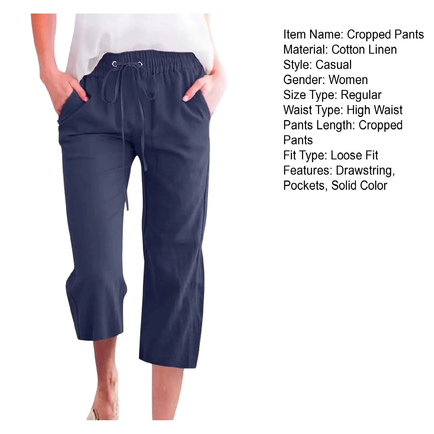 Women'S Pants Cotton Linen Harem Cropped Pants Women Drawstring Harem Pants Lady Pocket Trousers Loose Ropa Mujer Juvenil