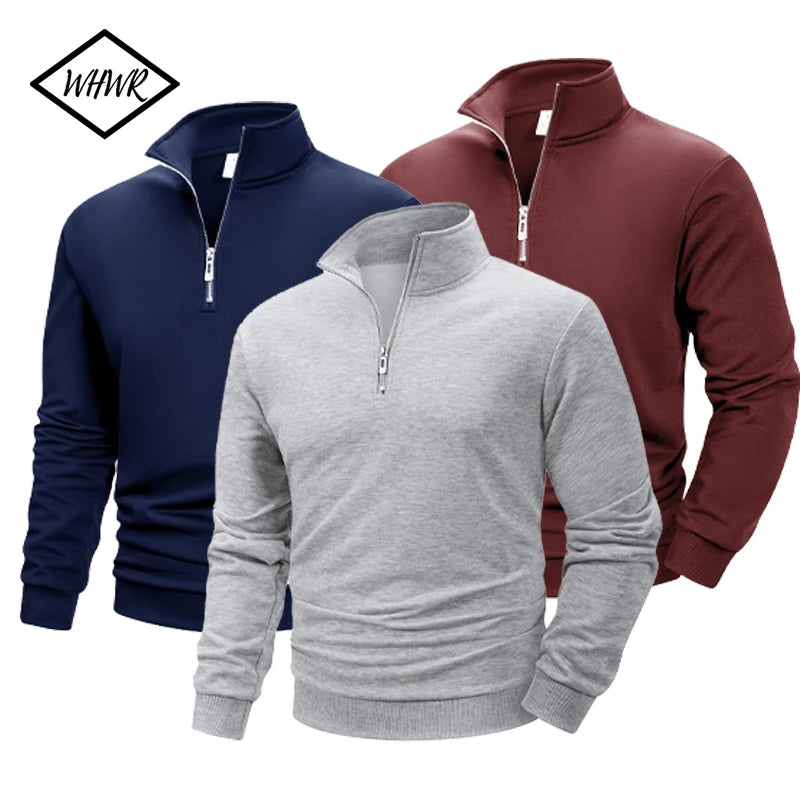 2025 Men Sweatshirts Spring Autumn Pullover Half Zipper Pullover for Male Hoody Outdoor Sweatshit Solid Color Stand Collar S-3XL