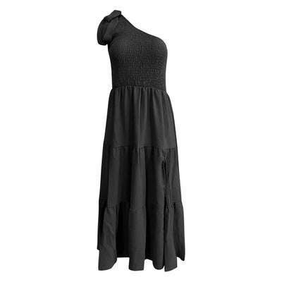 Elegant Dresses For Women Women'S Summer Casual One Shoulder Sleeveless Smocked Elastic Waist Tiered Midi Dress платье