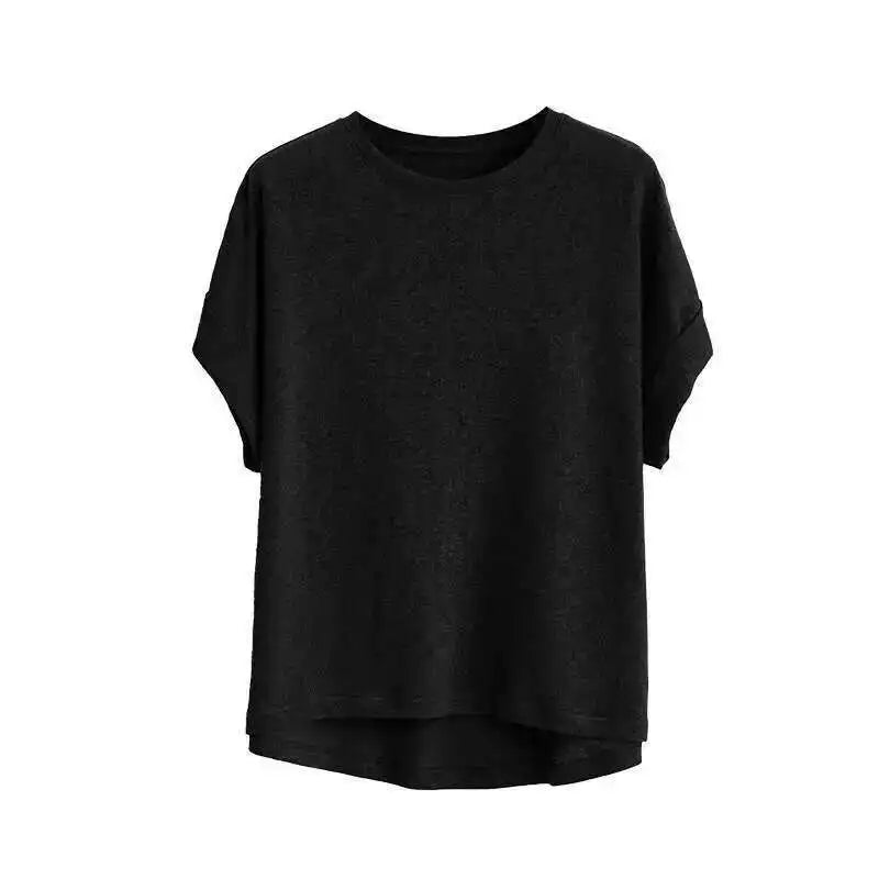 Summer Women Cotton Linen T-shirt Round Neck Thin Short-sleeved Transparent Loose Bottoming T-shirts Tops