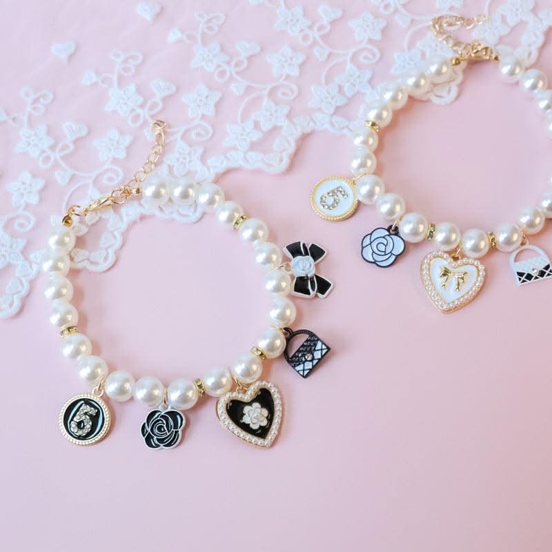 Pet Pearl Collar Little Cat Dog Love Pearl Necklace Cute Dog Jewelry Pet Accessories Puppy Necklace Bow Ties Dogs Pet Products