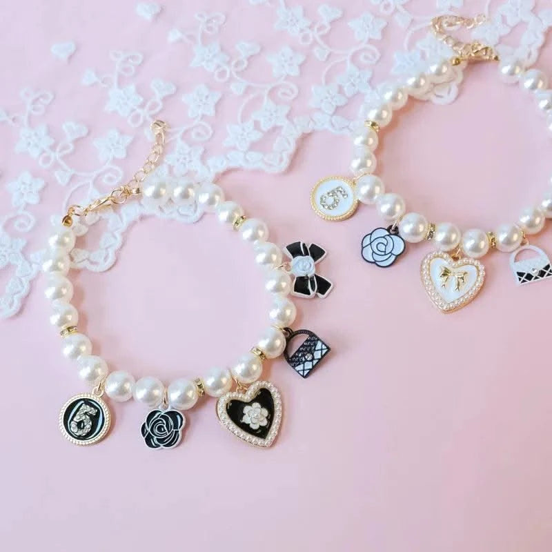 Pet Pearl Collar Little Cat Dog Love Pearl Necklace Cute Dog Jewelry Pet Accessories Puppy Necklace Bow Ties Dogs Pet Products