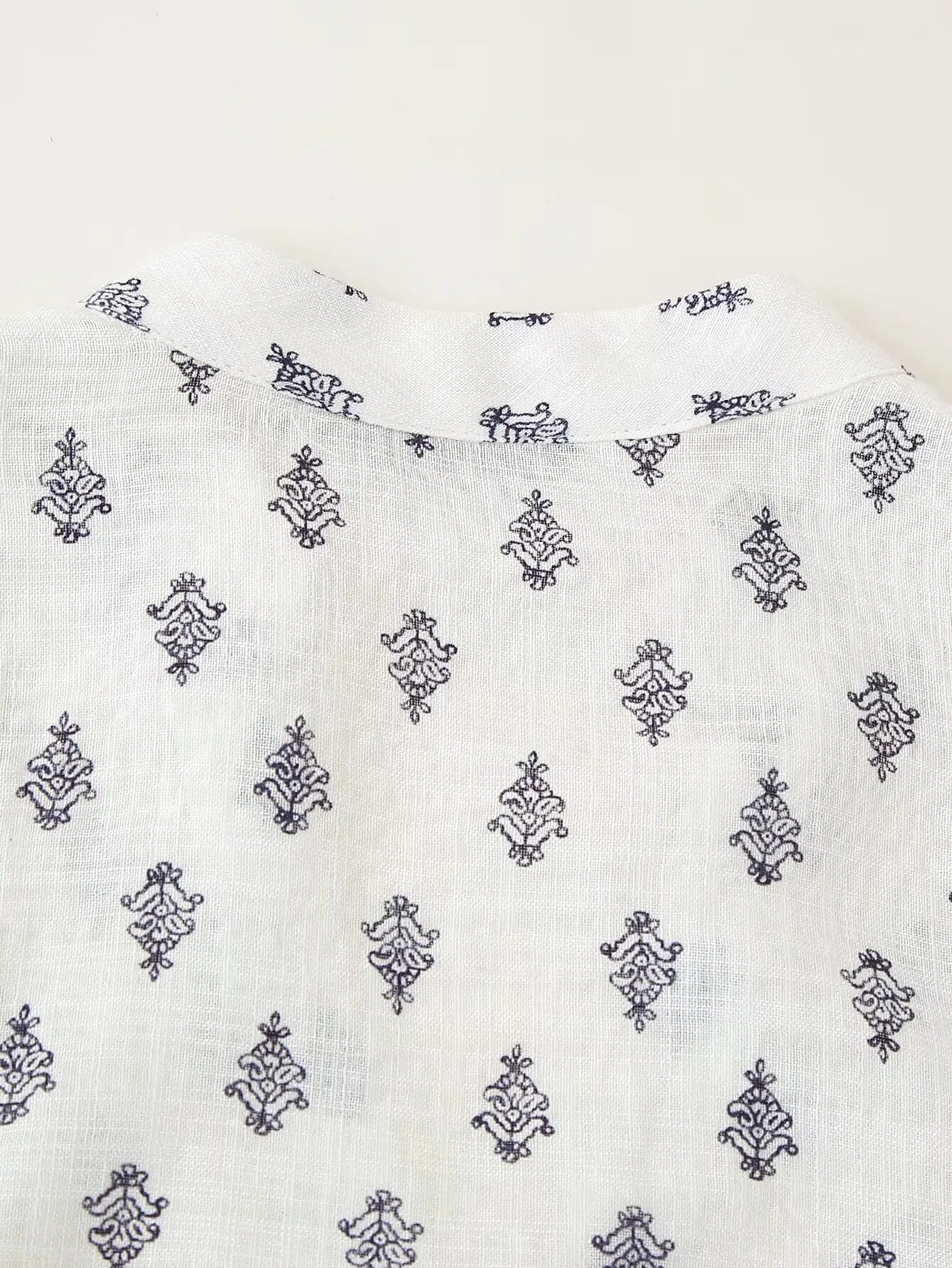 2025 Women's New Fashion Hundred Tops Puffy Sleeve Cotton Linen Printed Shirt