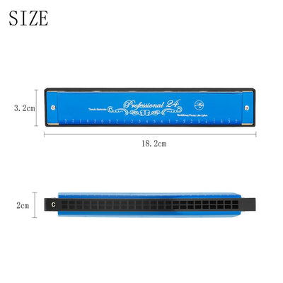 24 Holes Harmonica Key of C Professional Tremolo Mouth Organ With Case For Adults Professionals and Students Harmonica