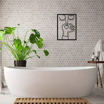Metal Wall Art for Toilet: Funny Portrait with Minimal Line Art Design as Bathroom Sign & Restroom Decor