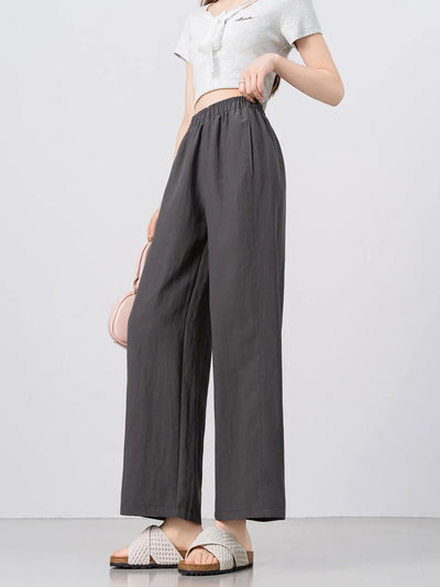 New Wide-leg Pants Women Clothing Summer Thin Loose Straight Casual Pants Solid High Waist Drape Nine-point Literary Pants