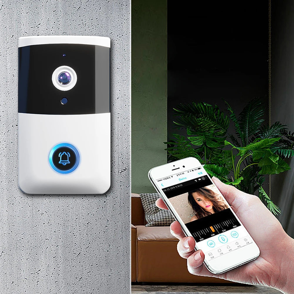 WiFi Wireless Video Doorbell IR Night Vision Doorbell Camera Two-way Audio Visual Doorbell for Home Security Alarm System