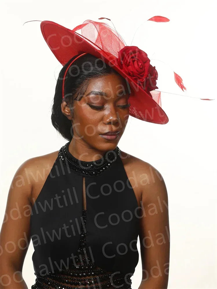 Royal Ascot Big Flower Fascinators Hat Women Wedding Pillbox Cap Ladies Derby Feather Fascinator Headdpiece Ladies Party Chapeau