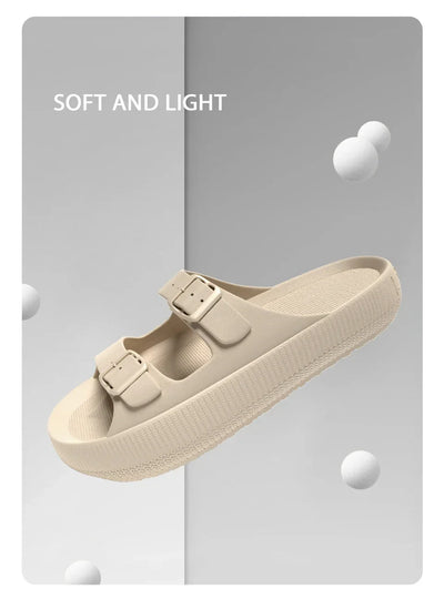 Women's Slippers Fashion Thick Sole Double Buckle Sandals Men Pool Beach Garden Quick Dry Open Toe Indoor Outdoor Shoes