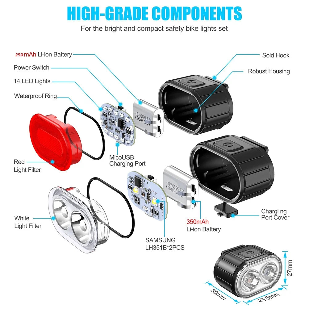 Bicycle TailLamp Headlight Waterproof Bike LED Warning Light Mountain Bike Luminous lamp Night Riding Equipment Bike Lights