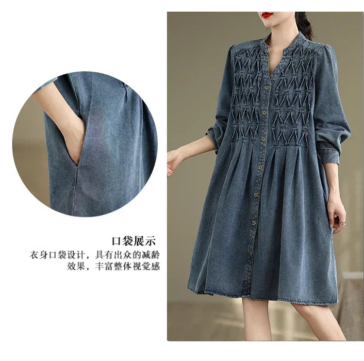 Denim Oversized Autumn Winter Long Sleeve Coat Women Ruffle Fashion Loose Pleated Ladies Jackets Retro Woman Jackets Coats
