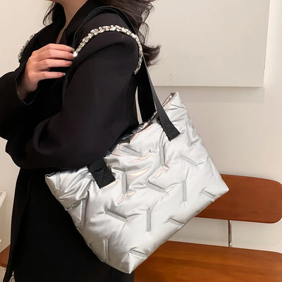 Fashion Large Tote Padded Handbags Designer Quilted Women Shoulder Bags Luxury Nylon Down Cotton Crossbody Bag Winter Purse 2023