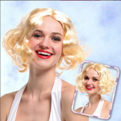 Short Curly Wigs for Women Synthetic Hair with Bangs Shoulder Length Blonde Grey White Brown Natural Looking Party Daily Use