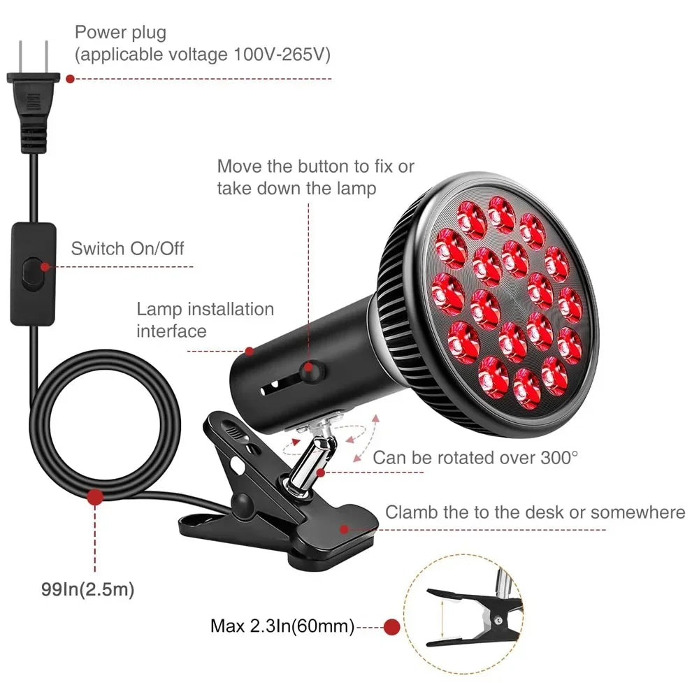 Red Light Therapy Lamp 660nm&850nm Infrared Light Therapy Device for Muscle Joint Pain Relief Skin Health Tools Recovery