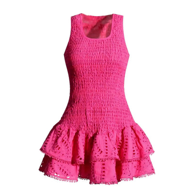Summer Sundress Holiday Print Embroidery Cotton Short Cake Dress Women Sleeveless Tank Elastic Back Cocktail Party Vestidos