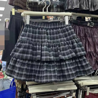 Spring Casual American Vintage A-Line Skirts Women 2000s Y2k Bow Plaid Skirts Korean Fashion Japanese Kawaii Clothing Subculute