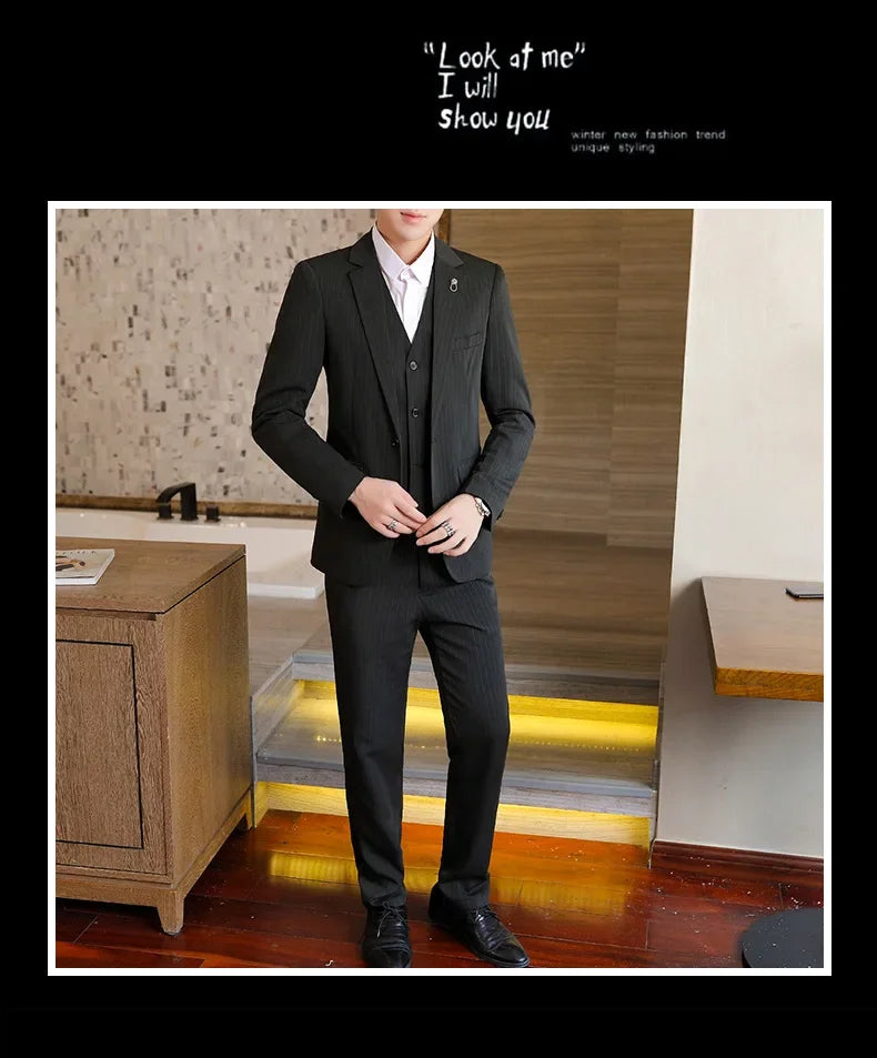 Suit (Blazer+ Vest + Trousers +) Men's Fashionable Business Solid color Gentleman's Wedding Workwear Casual Performance Suit