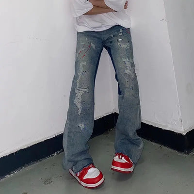 2023 Kanye Y2K Streetwear Baggy Ripped Jeans Pants Men Designer Clothes Washed Blue Straight Hip Hop Denim Trousers Ropa Hombre