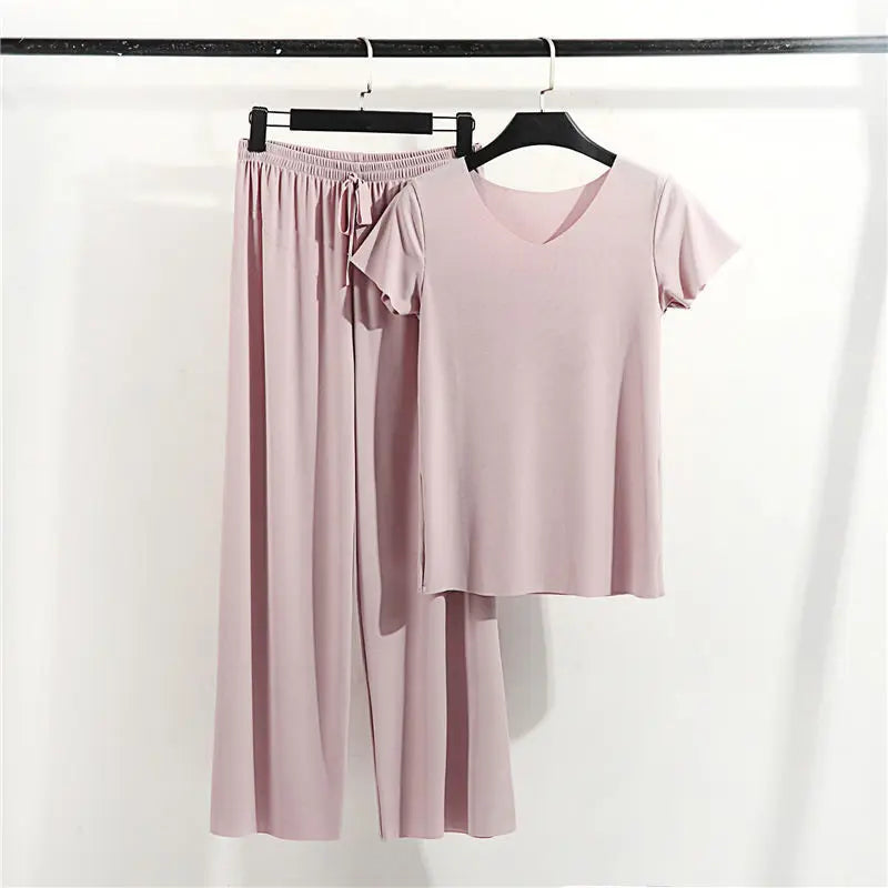 Female Home Clothes 2 Pieces Set Lady Home Suit Summer Women Lounge Wear Autumn Loose Homewear Suit for Women Pajamas Pants Set