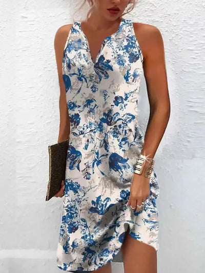 2025 Bohemian Midi Dress For Women Summer Fashion Print V-neck Sleeveless A-line Dresses Casual Elegant Ladies Plus Size Vestido