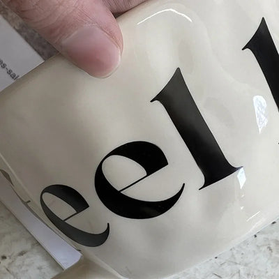 Alphabet Print Coffee Mug, Premium Value Ceramic Mug with Ear Shaped Handle, Breakfast Cup