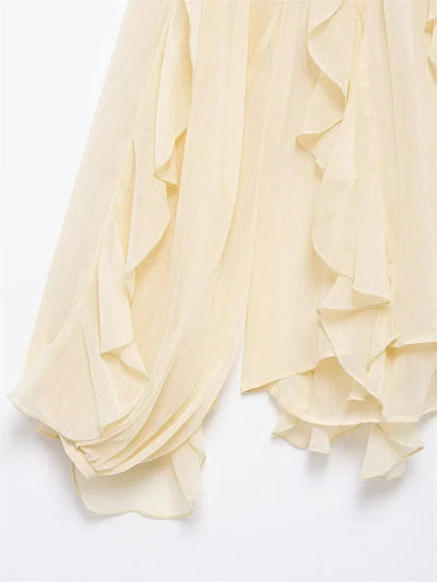 Ruffles Elegant Shirts & Blouses for Women 2025 Long Sleeve Semi-Transparent Tops For Women Spring Shirt And Blouse Top