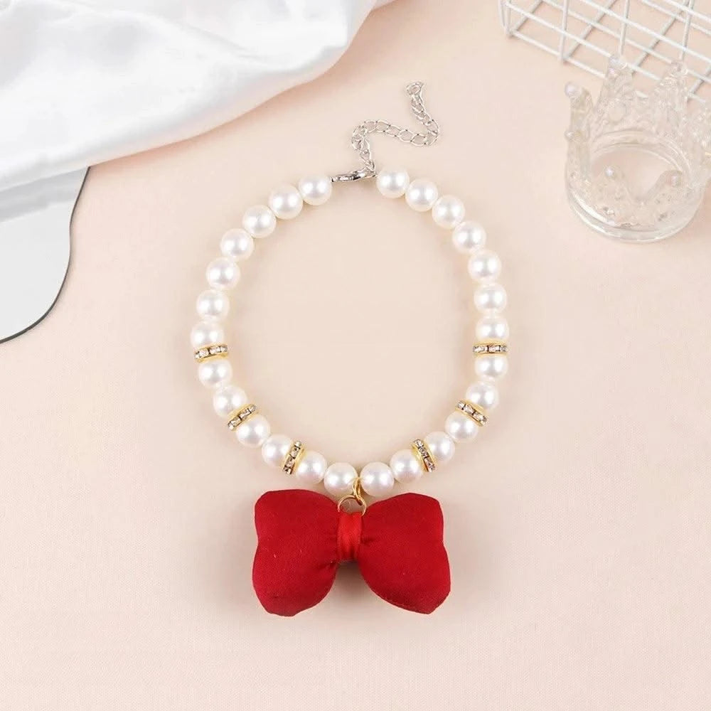 Pet Dog Accessories Bow Pet Necklace Decoration, Pearl Pet Collar Cat Dress Up Necklace