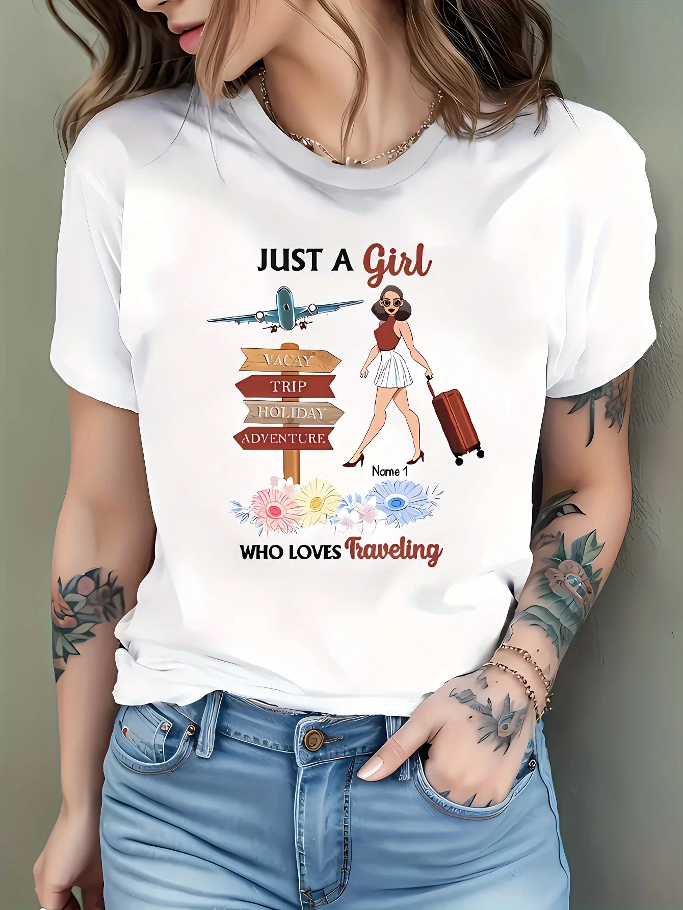Crew Neck Comfortable Top Women's Clothing Travel Elements Print Casual Sports T-shirt Short Sleeve Aesthetic Clothes streetwear