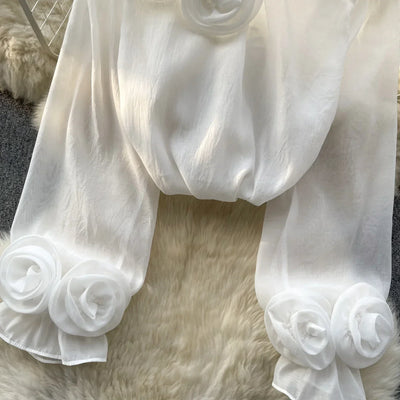 Ruffle Chiffon Blouse Summer Women Lantern Sleeve Fashion Slim Loose Vacation Ladies Y2K Casual Chic Tops