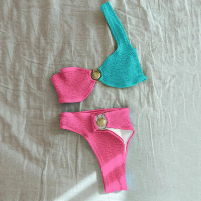 Pleasted Bikinis Colaless Swimsuit Triangle Bikini Set Women Swimwear Halter Bathing Suits Bandage Beachwear Brazilian