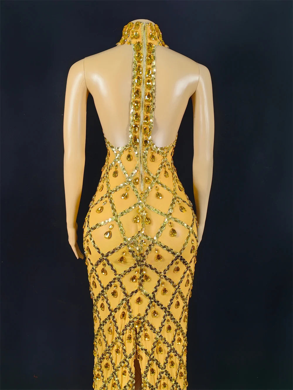 Women Sexy Stage Shining Rhinestone Sequins Dress Evening Prom Birthday Dress Transparent Performance Singer Club Host Dress