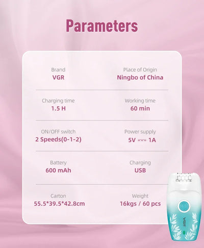 VGR 738 Women's Epilators Metal Hair Removal Machine Woman Usb C Shaver Woman Electric Finich Touch 37