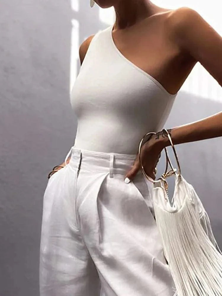 Women Sports Tank Tops Sexy Crop Tops Vest Casual One Shoulder