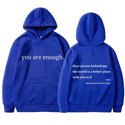 New YOU ARE ENOUGH Print Hoody Autumn Casual Sportswear Plus Fleece Elastic Tops Pullover Men's Hoodies Streetwear Sweatshirts