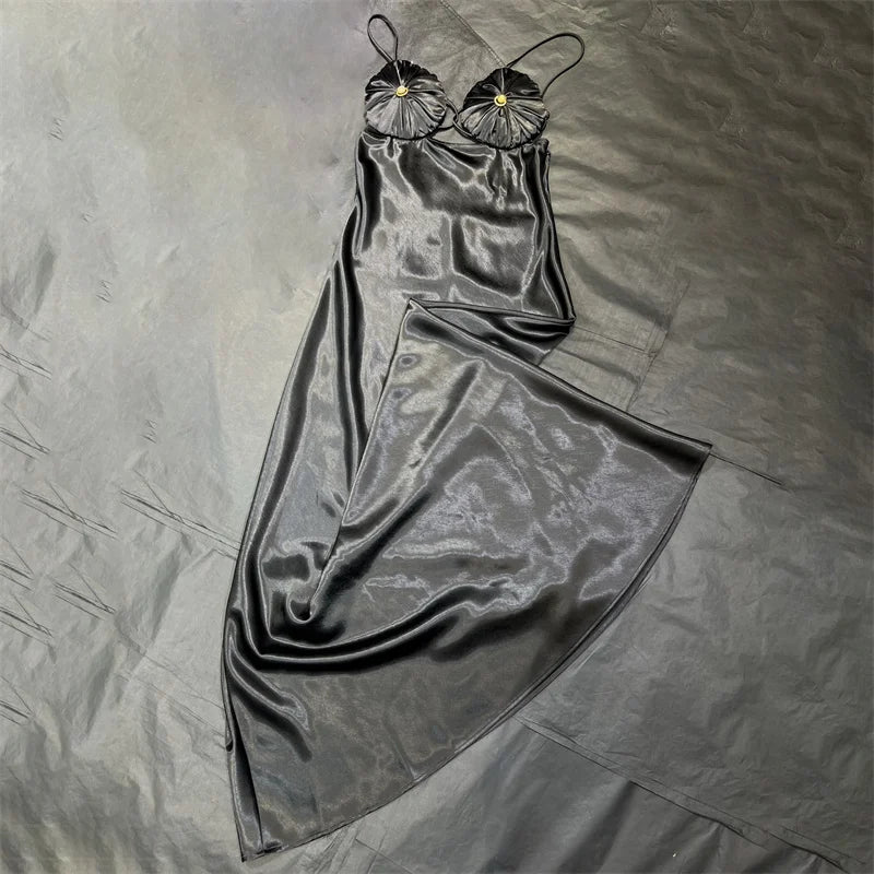 Womens dresses Summer 2025 new satin slim fit sleeveless long dresses Sexy backless suspender midi dresses banquet party dresses