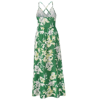 Floral Dress Women's Summer Dress Sexy Backless V-neck Suspender Long Dress