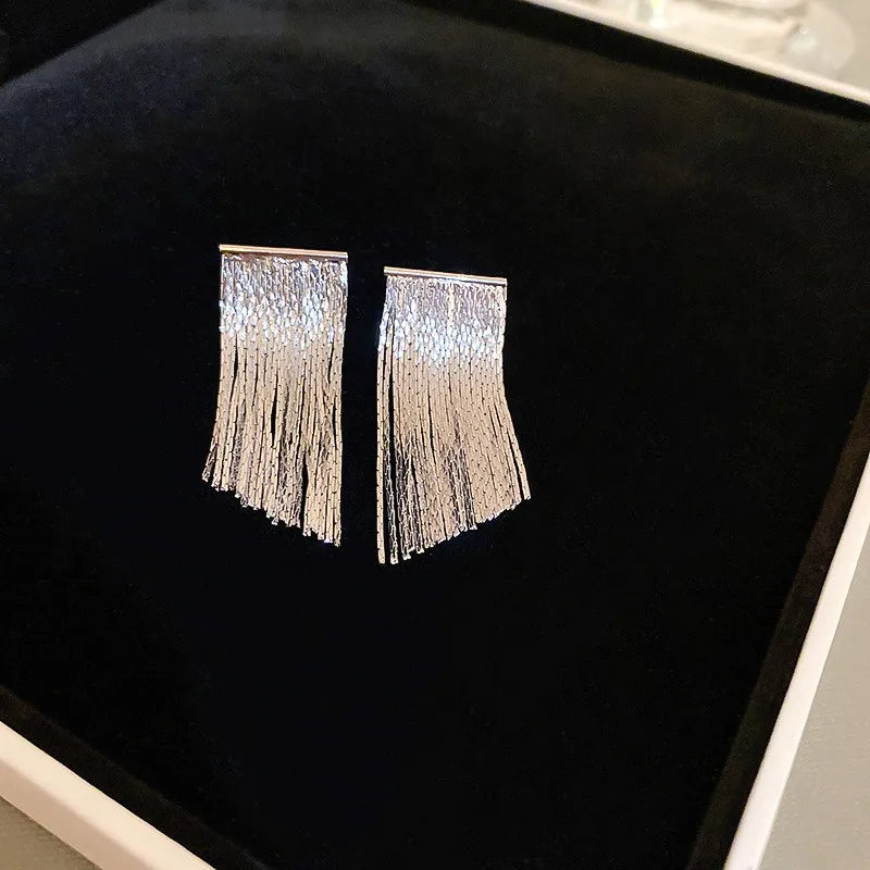 Fashion Statement Long Statement Gold Plated Bling Tassel Earring For Women Female Stainless Steel Wedding Daily Pendant Jewelry