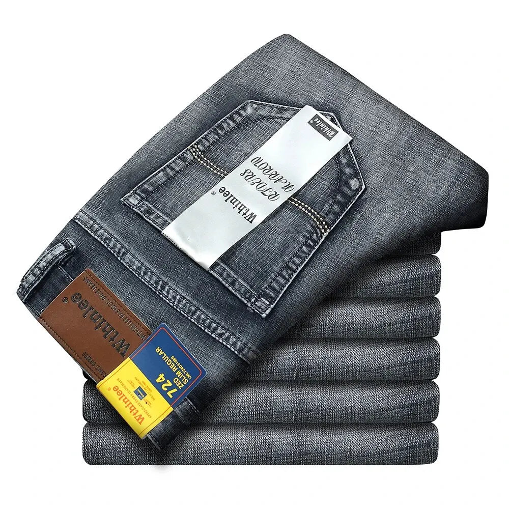 New Business Men's Jeans Casual Straight Stretch Fashion Classic Blue Black Work Denim Trousers Male Brand Clothing Mens Jeans