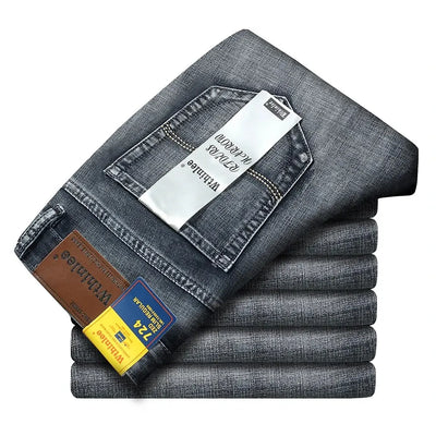 New Business Men's Jeans Casual Straight Stretch Fashion Classic Blue Black Work Denim Trousers Male Brand Clothing Mens Jeans