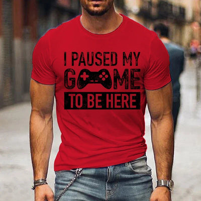 T Shirts for Men Luminous Graphic T Shirts I Paused My Game To Be Here Print T-shirts Gamer Lovers Clothing Hip Hop Streetwear