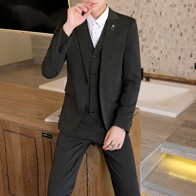 Suit (Blazer+ Vest + Trousers +) Men's Fashionable Business Solid color Gentleman's Wedding Workwear Casual Performance Suit