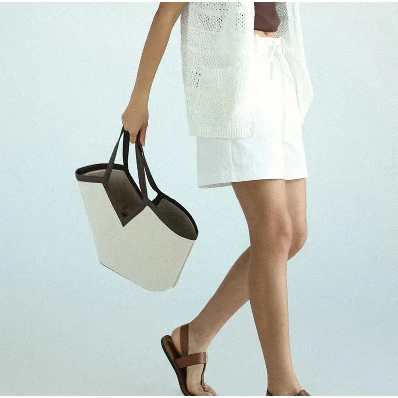 Fashion Brand Designer Tote Bags Light Luxury High-end V-shaped Handbag Simple Versatile Canvas Bag Large Capacity Shoulder Bags